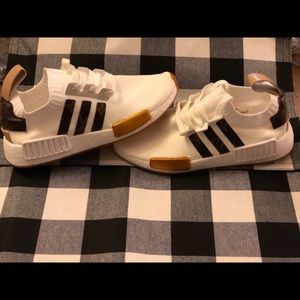 White adidas with LV print on them